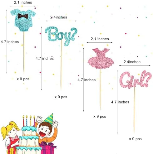 36 Pack Boy or Girl Theme Cupcake Toppers Baby Shower Cupcake Picks for Gender Reveal, Kids Birthday Party Decoration(Style 1)