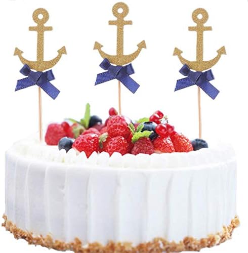 Nautical Cake Decorations Anchor Cupcake Toppers Picks for Ocean Navy Theme Party Baby Shower Birthday Wedding Party Decorations 20Pcs