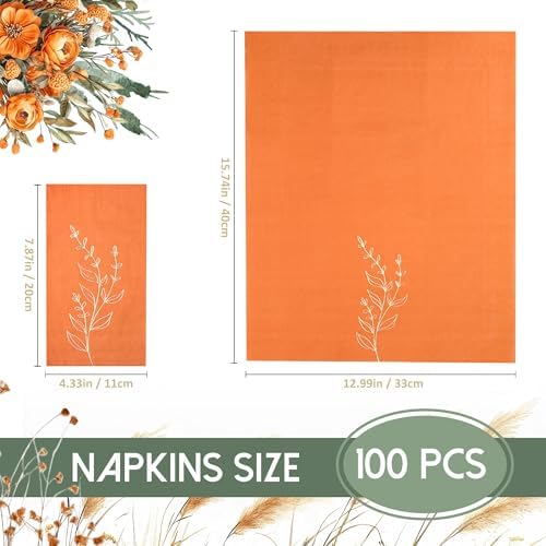 Terracotta Napkins 2- Ply Disposable Dinner Paper Napkin 100 Pcs Gold Foil Leaves Fall Napkins for Dinner Picnic Birthday Wedding Party
