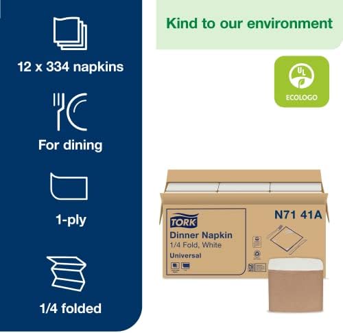 Tork White Dinner Napkin, 1/4 Fold 1-ply, 17" x 16.9", 12 x 334 napkins, N7141A