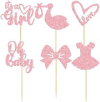 Gyufise 36 Pack Oh Baby Cupcake Toppers It's a Girl Cupcake Toppers with Bow Dress Love Heart Pink Glitter Cake Picks Decorations for Baby Shower Girl Birthday Party Supplies