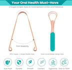 2Pcs Copper Tongue Scraper, Tongue Cleaner Set for Adults Kids, Stainless steel Wide Double Blades Oral Tongue Brush Cleaning Scrapping Sweeper for Fresh Breath and Mouth Hygiene Care with Travel Bag