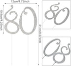 Honbay 80 Birthday Cake Topper Sparkling Bling Alloy Crystal Rhinestones Cake Topper Cake Decoration for 80th Birthday or Anniversary Party (Silver)