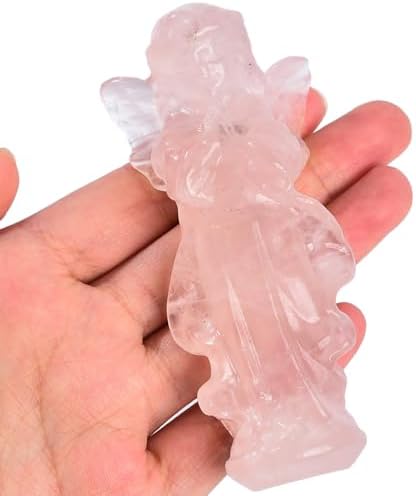 JIC Gem 3.9 Inch Rose Quartz Prayer Angel Healing Crystal Guardian Angel Figurine Pink Hand Carved Gemstone Statue 1pc