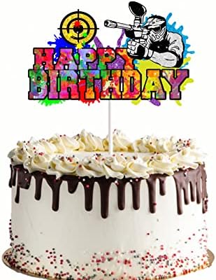 Paintball Birthday Cake Topper for Boys Men - Shooting War Game Party Decorations - Gun Cake Decor