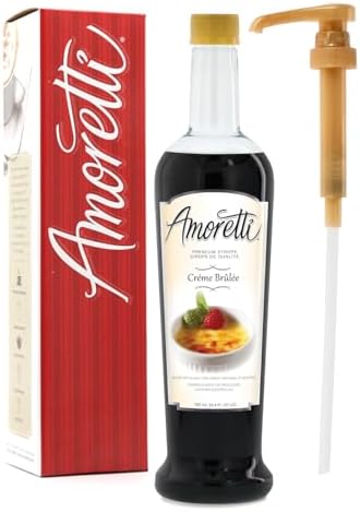 Amoretti - Premium Creme Brulee Syrup, 94 Servings Per Bottle (750 ml), with Pump for Flavoring Coffees, Cocktails, and other Beverages, Gluten Free, GMO/GEO Free, Preservative Free