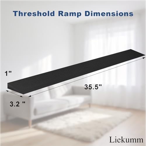 LIEKUMM 1" Rise Rubber Threshold Ramp for Doorways, 2500 lbs Heavy Duty Door Sill Ramp with Adhesive, Non-Slip Indoor Transition for Wheelchair, Walker & Robot Vacuum, Cuttable