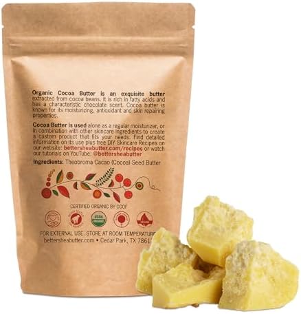 Organic Cocoa Butter Raw Unrefined - Food Grade USDA Certified - for Scars, Stretch Marks Cream - 100% Cocoa Butter Raw Organic for Skin Moisturizer, Lip Balm 8 oz