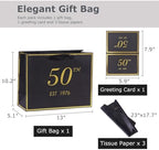 momoake 50th Birthday Gift Bag with Card and Tissue Paper for Men Women Him, 1976 50 Year Old 13" Elegant Black Gold Anniversary Keepsake Party Present Shopping Paper Bags for Gifts Wrapping