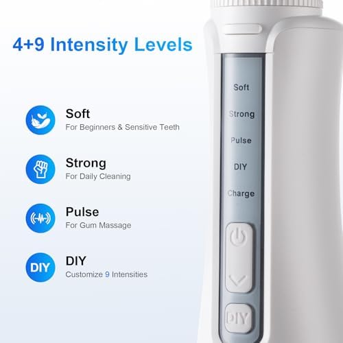 Water Dental Flosser Teeth Pick Cordless Water Teeth Cleaner 300ML Portable Oral Irrigator with 4 Modes and 6 Jet Tips IPX7 Waterproof Flossing Cleaning Machine - White
