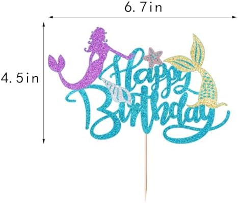 Sleyberoy Glitter Mermaid Happy Birthday Cake Topper - Mermaid Under The Sea Theme Cake Topper, Baby Shower Gender Reveal Party, Birthday Party Supplies (1)