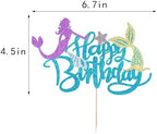 Sleyberoy Glitter Mermaid Happy Birthday Cake Topper - Mermaid Under The Sea Theme Cake Topper, Baby Shower Gender Reveal Party, Birthday Party Supplies (1)