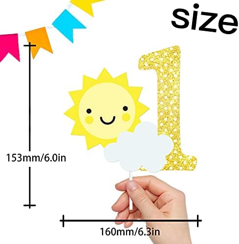 Gold Glitter Sun Cloud 1 Cake Topper One Year Old Theme Decor Supplies Baby Show Girls Boys Happy Birthday Party Decorations
