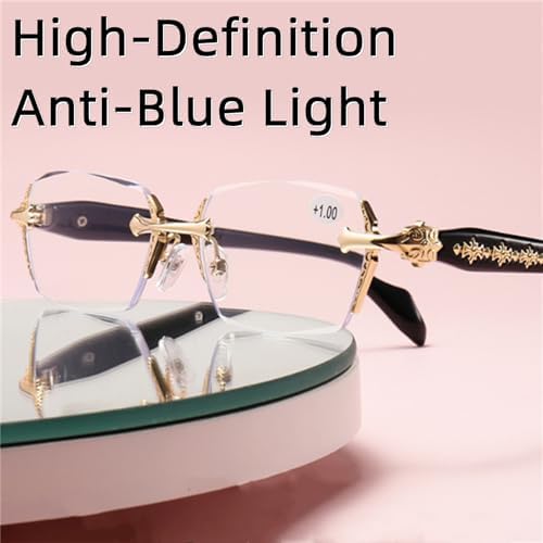 Anti Blue Light Rimless Readingglasses Fashion Women Men Diamond, Rimless Blue Light Glasses, Ultra Light Frameless