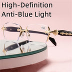 Anti Blue Light Rimless Readingglasses Fashion Women Men Diamond, Rimless Blue Light Glasses, Ultra Light Frameless