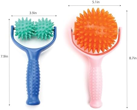 2PCS Handheld Spiky Massage Balls Rollers Compact and Portable Muscle Relaxation Tools with Handle-Deep Tissue for Pain Pressure Relief Whole Body Sensory Self Relax Massager Stick