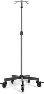 IV Poles IV Stands Portable Rolling 2 Hook 5 Legs Adjustable Height with Brake Wheels, Stainless Steel