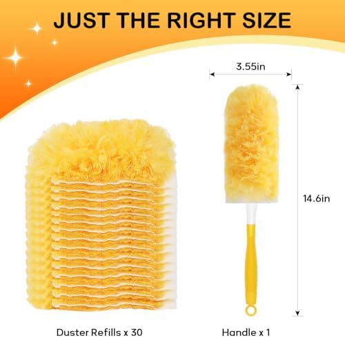 SetSail 30 Count Duster Refills for Swiffer Duster with 1 Handle Dusters for Cleaning Disposable Duster Refill Multi Surface 360 Duster Cleaner Kit for Ceiling Fan, Blind, Furniture
