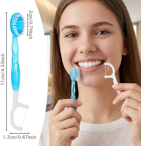 50 Pack Individually Wrapped Disposable Mini Travel Toothbrushes, 5 in 1 Pre-Pasted Toothbrush Brush+Floss+Pick+Tongue Scraper On The Go Portable Toothbrush with Freshening Bead, Coolmint