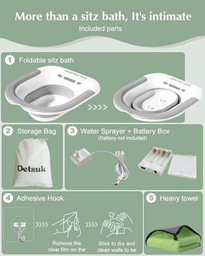 Foldable Electric Sitz Bath Kit with Automatic Flushing for Hemorrhoid Relief and Postpartum Care | Portable Hip Bath Basin for Perineal Soaking, Pain Relief, and Bidet Functionality, Easy to Use