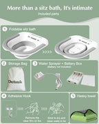 Foldable Electric Sitz Bath Kit with Automatic Flushing for Hemorrhoid Relief and Postpartum Care | Portable Hip Bath Basin for Perineal Soaking, Pain Relief, and Bidet Functionality, Easy to Use