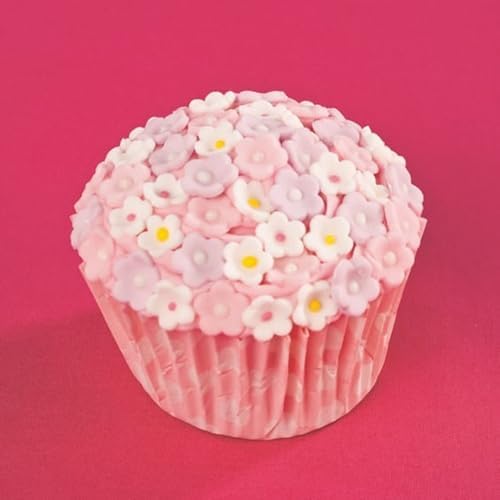 Culpitt Mini Flowers Assorted Sugar Pipings, 6mm and 10mm Sugar Paste Flowers with Royal Icing Centre, Decoration for Cupcakes and Cakes, Pack of 100 Pink (06219)