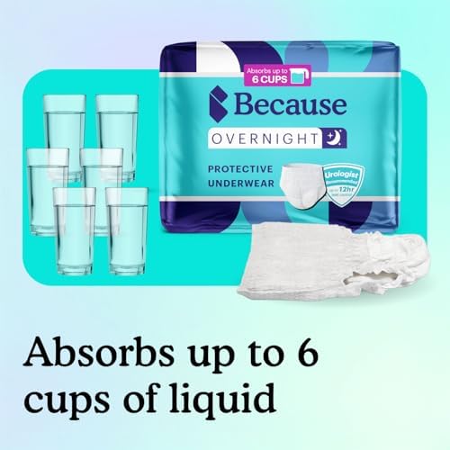 Because Overnight Absorbency Pull Ups - Adult Disposable Incontinence Underwear, Extra Absorbent Nighttime Briefs for Men and Women, White, Large, 20 Count