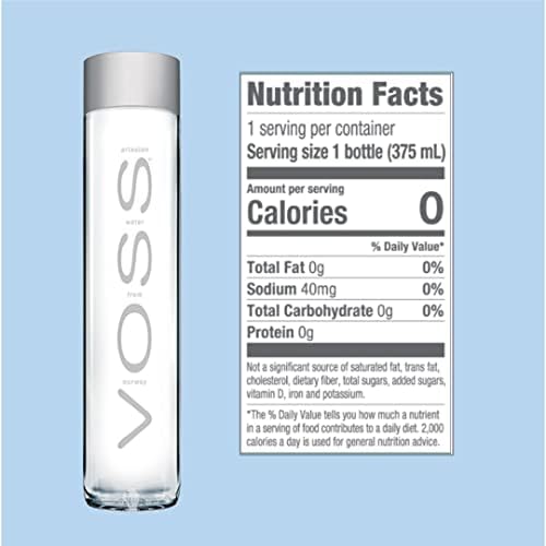 Voss Artesian Still water from Norway Naturally pure for a crisp, refreshing taste 375ml GLASS bottled water 12.7 Fl oz (Pack of 9)