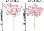 24Pcs Happy Valentine's Day Cupcake Toppers with Heart Glitter Sweet Love Theme Cupcake Picks Valentine's Day Cake Decorations for Valentine's Day Theme Birthday Party Supplies Pink