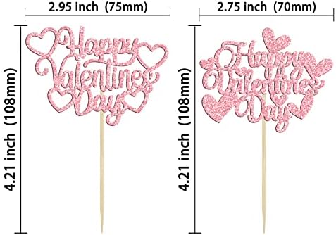 24Pcs Happy Valentine's Day Cupcake Toppers with Heart Glitter Sweet Love Theme Cupcake Picks Valentine's Day Cake Decorations for Valentine's Day Theme Birthday Party Supplies Pink