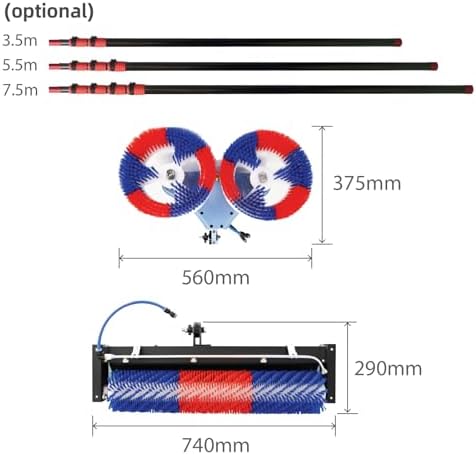 Solar Panel Cleaning Brush, Replaceable Brush Head Device, Dual Head&Roller Brush, photovoltaic Panel Cleaning Equipment, Outdoor Washing Equipment (11FT, Lithium Battery)