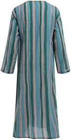 IDOPIP Men's Muslim Thobe Long Sleeve Striped Robe Gown Arab Islamic Kaftan Abayas Dress Middle East Dubai Ramadan Clothing