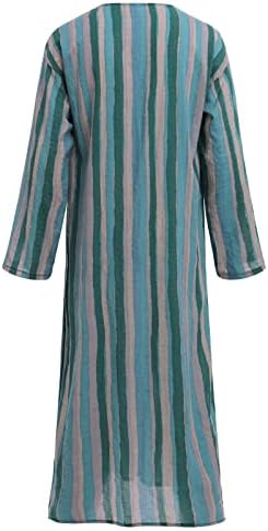 IDOPIP Men's Muslim Thobe Long Sleeve Striped Robe Gown Arab Islamic Kaftan Abayas Dress Middle East Dubai Ramadan Clothing