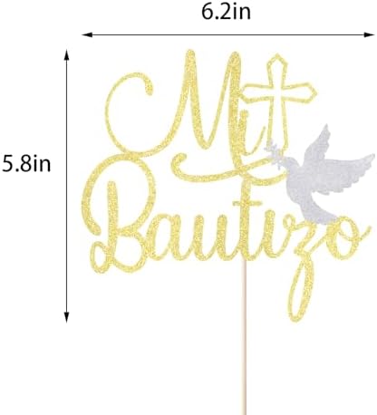 Mi Bautizo Cake Topper Cross First Holy Communion Baptism Cake Pick Religious God Bless Baptism Cake Decoration for Baby Shower Birthday Party Supplies Decorations Gold Glitter