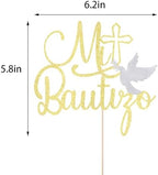 Mi Bautizo Cake Topper Cross First Holy Communion Baptism Cake Pick Religious God Bless Baptism Cake Decoration for Baby Shower Birthday Party Supplies Decorations Gold Glitter
