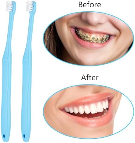 2 Pieces Tuft Toothbrush Small Head End Tapered Wisdom Interdental Interspace Nursing Soft Tiny Toothbrush Orthodontic Periodontal Dental Products(Blue)