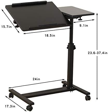 TigerDad Over Bed Table with Wheels Adjustable | Rolling Laptop Table Overbed Desk Hospital Tray Table Sofa Chair Side Table (Black)