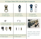 Zipper Repair Kit 39 Pcs, #5 Sliders with Pull, Metal Zippers Retainer Box,Insertion Pin 6 Sets, Replacement Zip Bottom/Top Stop, Metal, Plastic, Nylon Coil Zippers Head FIx on Jaceket
