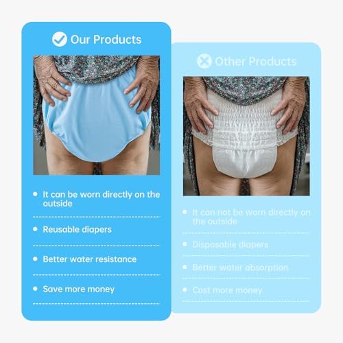 4 Pack Adult Diaper Cover, Washable Pull on Incontinence Pants Plastic Diapers Reusable Waterproof Underwear