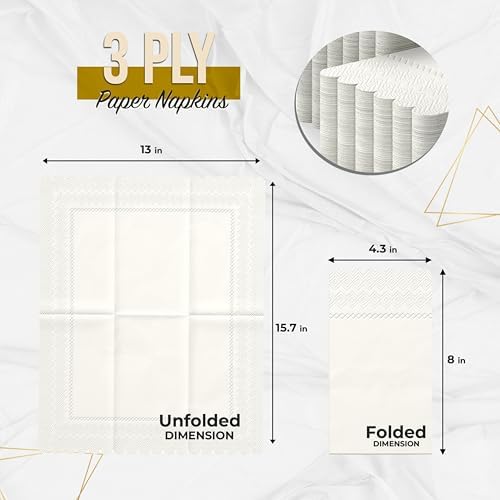 Party Solids Ivory Scalloped Napkins Disposable 20 Pcs 3-Ply Ivory Scalloped Dinner Napkins Disposable Decorative for Dinners & Parties, Paper Guest Towels for Bathroom & Party Supplies