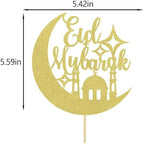 Eid Mubarak Cake Topper - Ramadan Party Decorations - Hajj Mubarak Festival Anniversary Party - Muslim Islam Celebration Decoration Gold Glitter