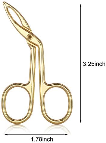 Hicarer 3 Pcs Eyebrow Scissor Tweezers with Handle Flat Straight Tip Facial Hair Eyebrow Tweezer for Women Precision Stainless Steel Brow Remover Slanted Nose Wig Plucker for Women Men(Gold Plated)