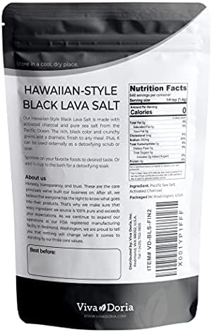 Viva Doria Hawaiian Black Lava Sea Salt, Fine Grain, Lava Salt, 2 lb (907 g)