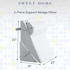 Orthopedic Wedge Pillow Set for Leg, Back, & Knee Support - CertiPUR Memory Foam Wedge Pillows with Washable Covers for Post Surgery & Pain Relief - Adjustable Bed & Body Positioning Cushions, 3 Piece