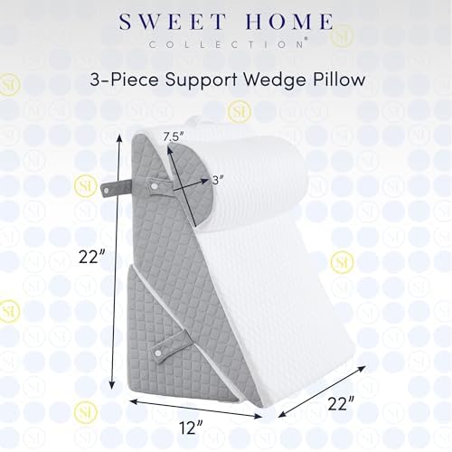 Orthopedic Wedge Pillow Set for Leg, Back, & Knee Support - CertiPUR Memory Foam Wedge Pillows with Washable Covers for Post Surgery & Pain Relief - Adjustable Bed & Body Positioning Cushions, 3 Piece