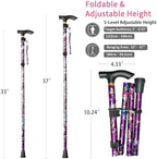 Folding Cane, 5-Level Adjustable Height Lightweight Portable Foldable Walking Canes with Wrist Strap and T Handle for Men Women Seniors