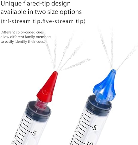 20mL Ear Syringes for Removing Ear Wax, Cleaning Water Irrigation Kits with 3 Penta-Stream Tips and 3 Tri-Stream Tips Improved Hearing Clarity and Aural Hygiene (clear)