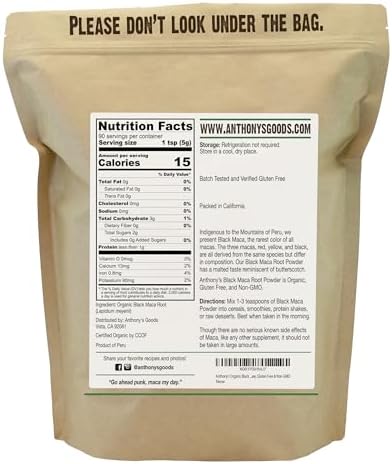 Anthony's Organic Black Maca Powder, 1 lb, Raw, Gluten Free & Non GMO