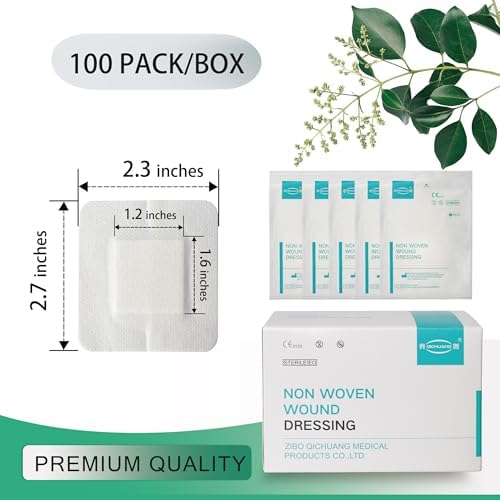 2.3X2.7 Inches Sterile Adhesive Island Wound Dressing Bandages - Non Woven Cover with Bordered Gauze Pads,100 Individually Pack, High Absorbent, Medical Grade by QICHUANG(2.3X2.7INCHES-C100)