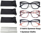 HIGHLIKE 3-Pack Reading Glasses for Women Stylish Cat-Eye Spring Hinge Clear Lenses Readers Anti Eyestrain